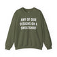 Crewneck sweatshirt showing placeholder text for a Heavy//Heavy graphic design.
