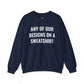 Crewneck sweatshirt showing placeholder text for a Heavy//Heavy graphic design.