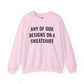 Crewneck sweatshirt showing placeholder text for a Heavy//Heavy graphic design.