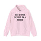 Pullover hoodie showing placeholder text for a Heavy//Heavy graphic design.