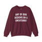 Crewneck sweatshirt showing placeholder text for a Heavy//Heavy graphic design.