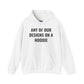 Pullover hoodie showing placeholder text for a Heavy//Heavy graphic design.