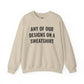 Crewneck sweatshirt showing placeholder text for a Heavy//Heavy graphic design.
