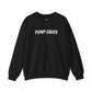 Black Heavy//Heavy Pump Cover crewneck sweatshirt with white italic lettering across the chest.