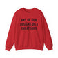 Crewneck sweatshirt showing placeholder text for a Heavy//Heavy graphic design.